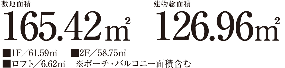 敷地面積165.42㎡ 建物総面積126.96㎡