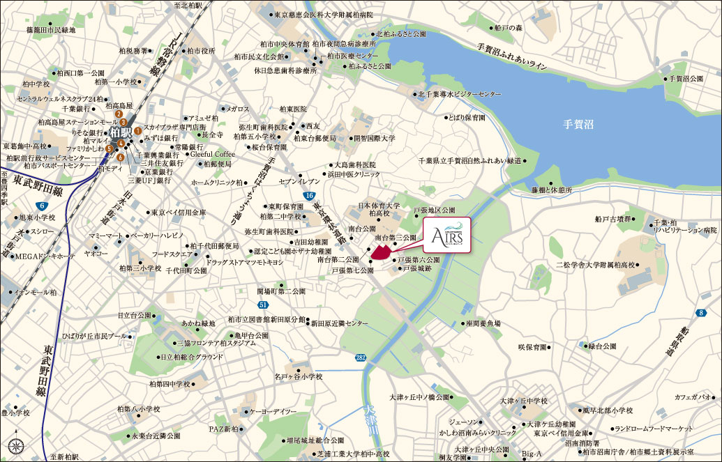柏駅周辺の大型商業施設 地図