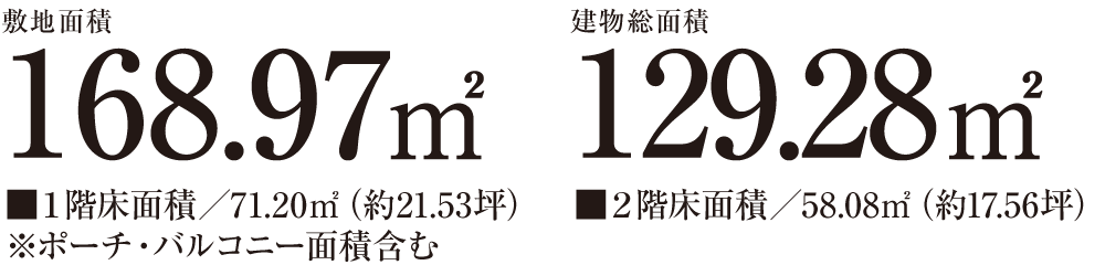 敷地面積168.97㎡ 建物総面積129.28㎡